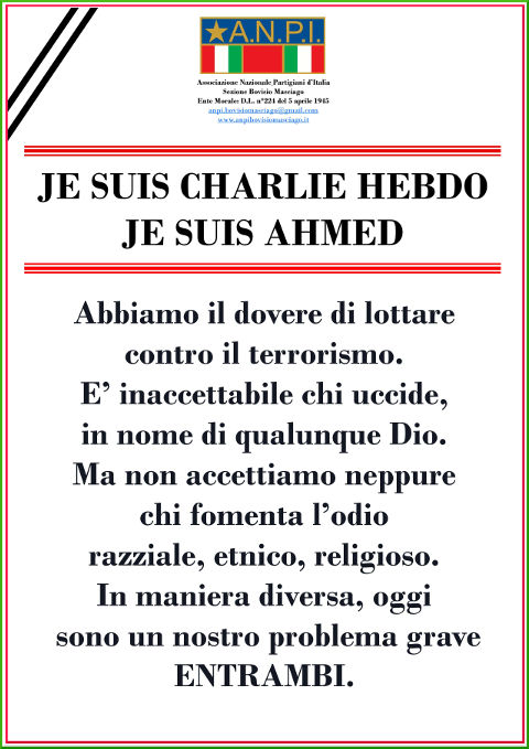 Manifesto di solidarietà al giornale Chalie Hebdo e commento sull'attentato 